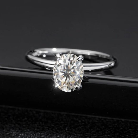 Certified 2ct. t.w. Moissanite Diamond Oval Hidden Halo Engagement Ring NEW - Picture 7 of 14